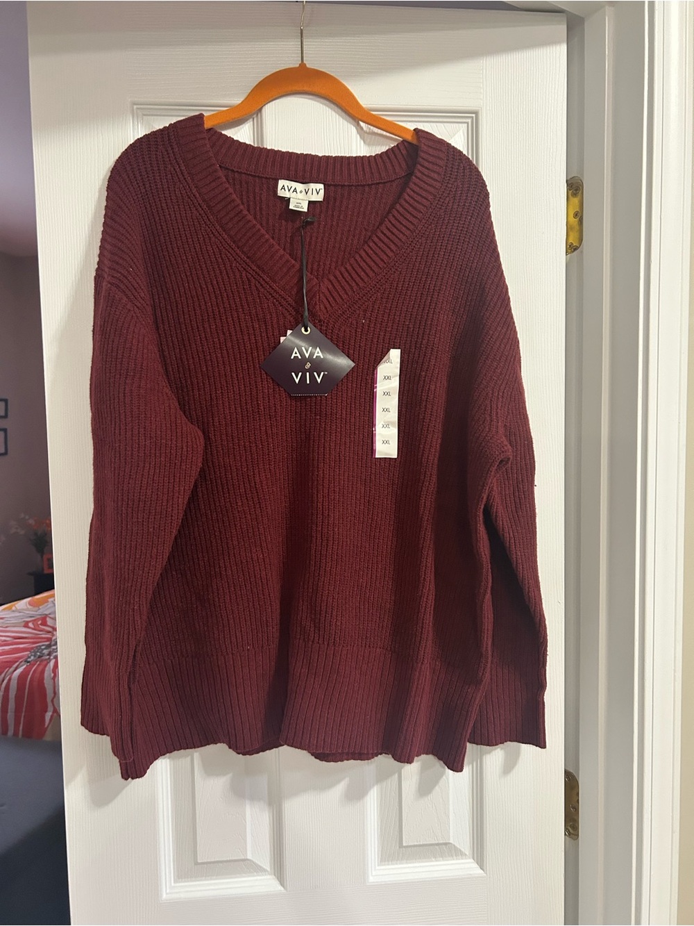 AVA & VIV XXL V-Neck Ribbed Knit Sweater NWT